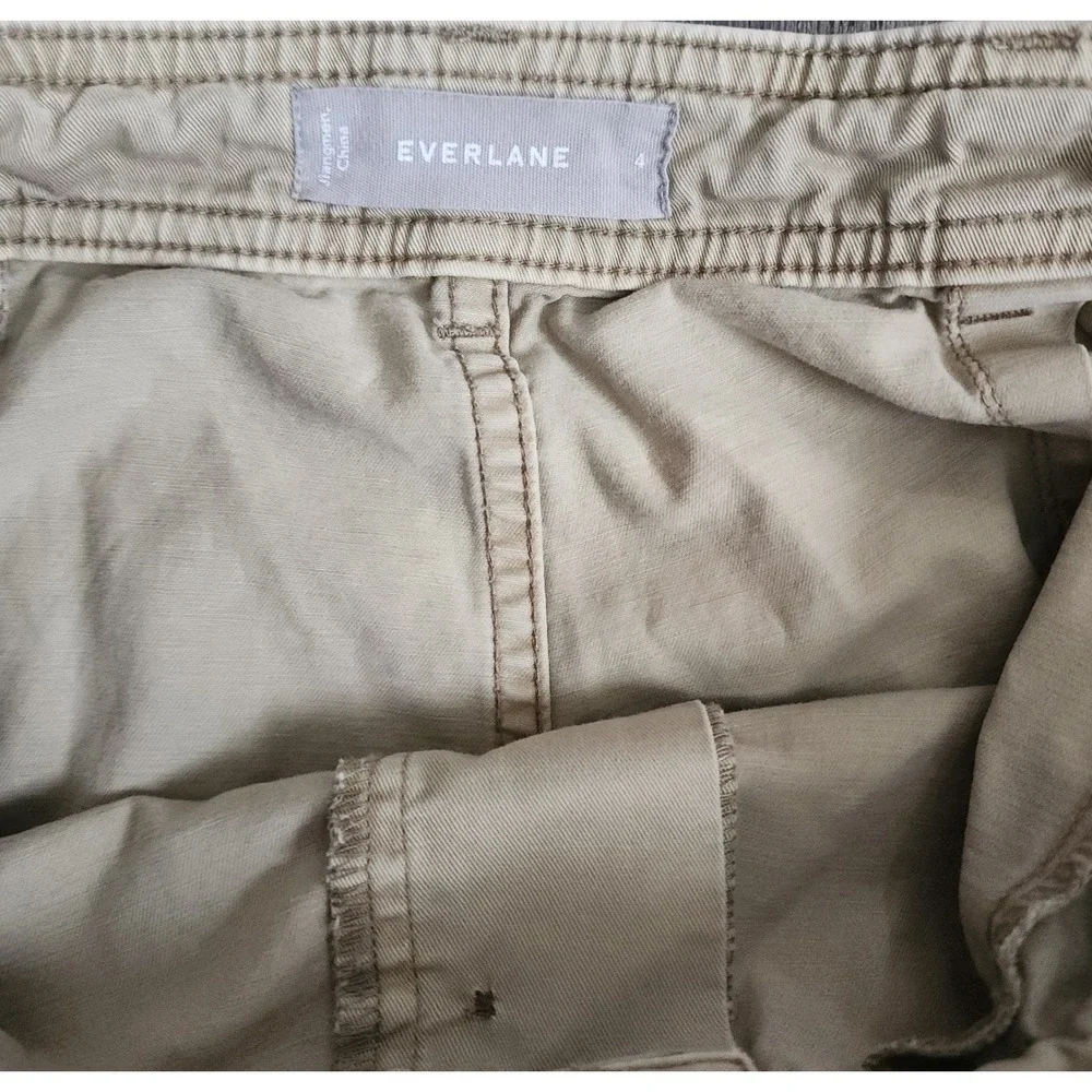 Everlane Wide Leg Crop Pants Women 4 Khaki Tan Button Fly Cotton Twill Mid Rise - Picture 8 of 13